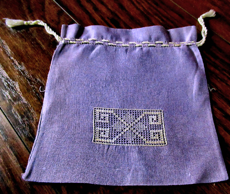 vintage  antique handmade lavender drawstring bag